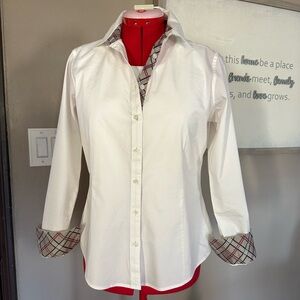 Brooks Brothers White Button-Down Shirt with Plaid Accent